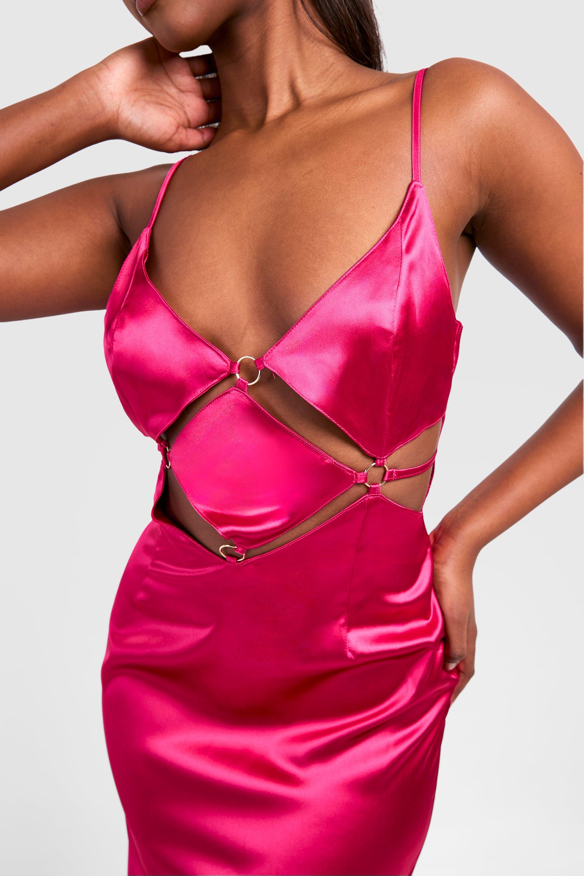 Boohoo Women s Satin Strappy Cut Cut Out Maxi Slip Dress